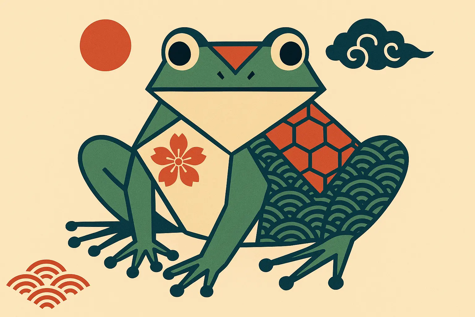 Neo-traditional geometric frog tattoo design