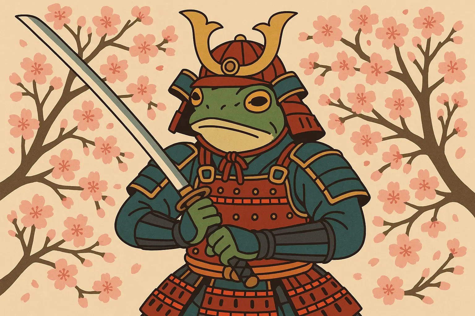 Armored samurai frog with clan symbols