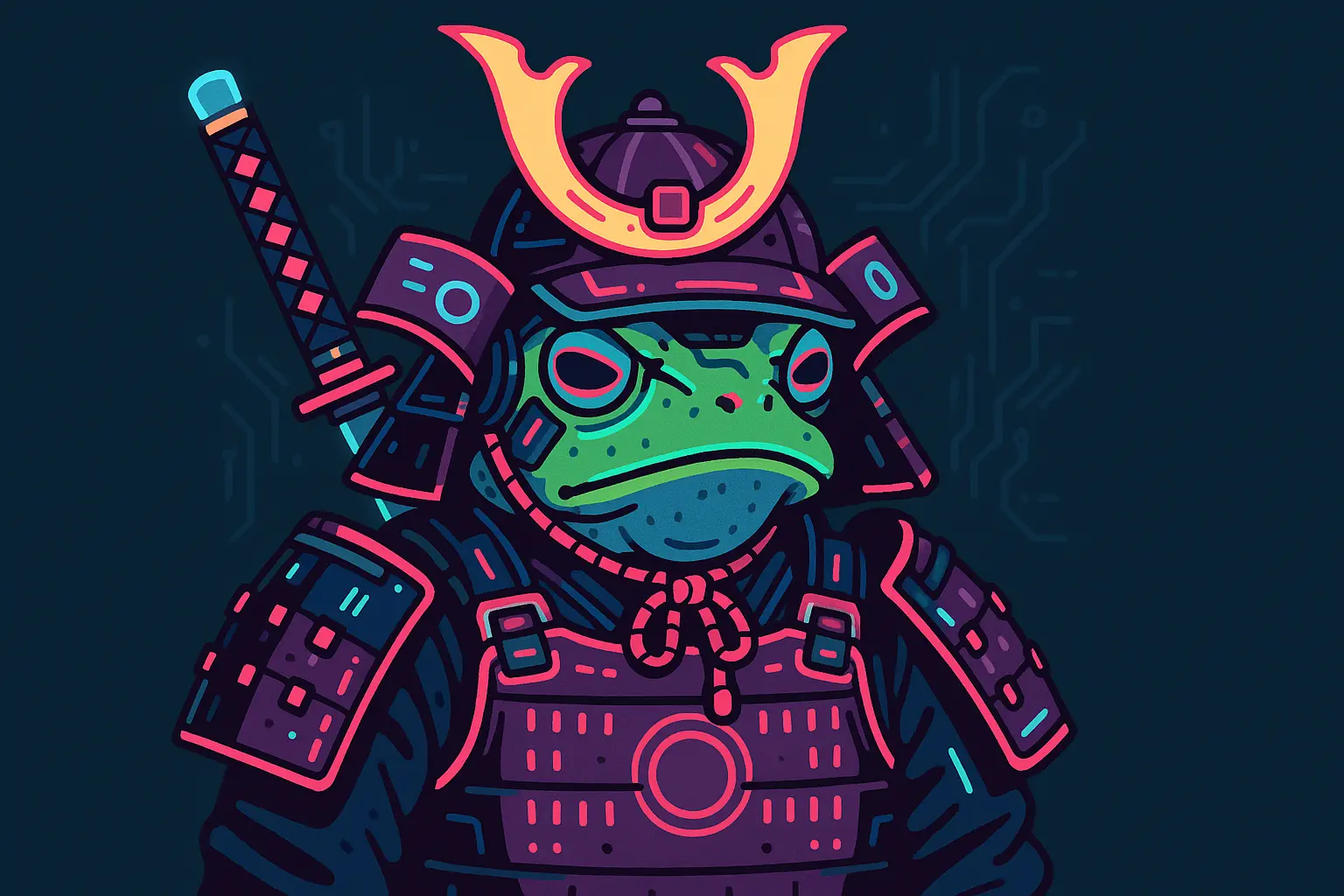 Modern cyberpunk samurai frog tattoo