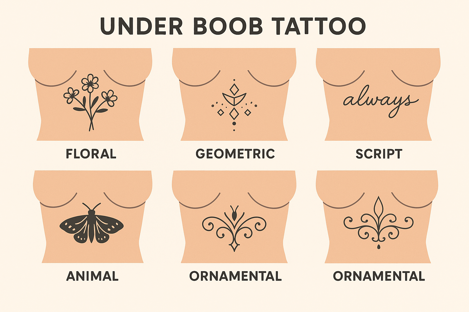 Collection of under boob tattoo designs