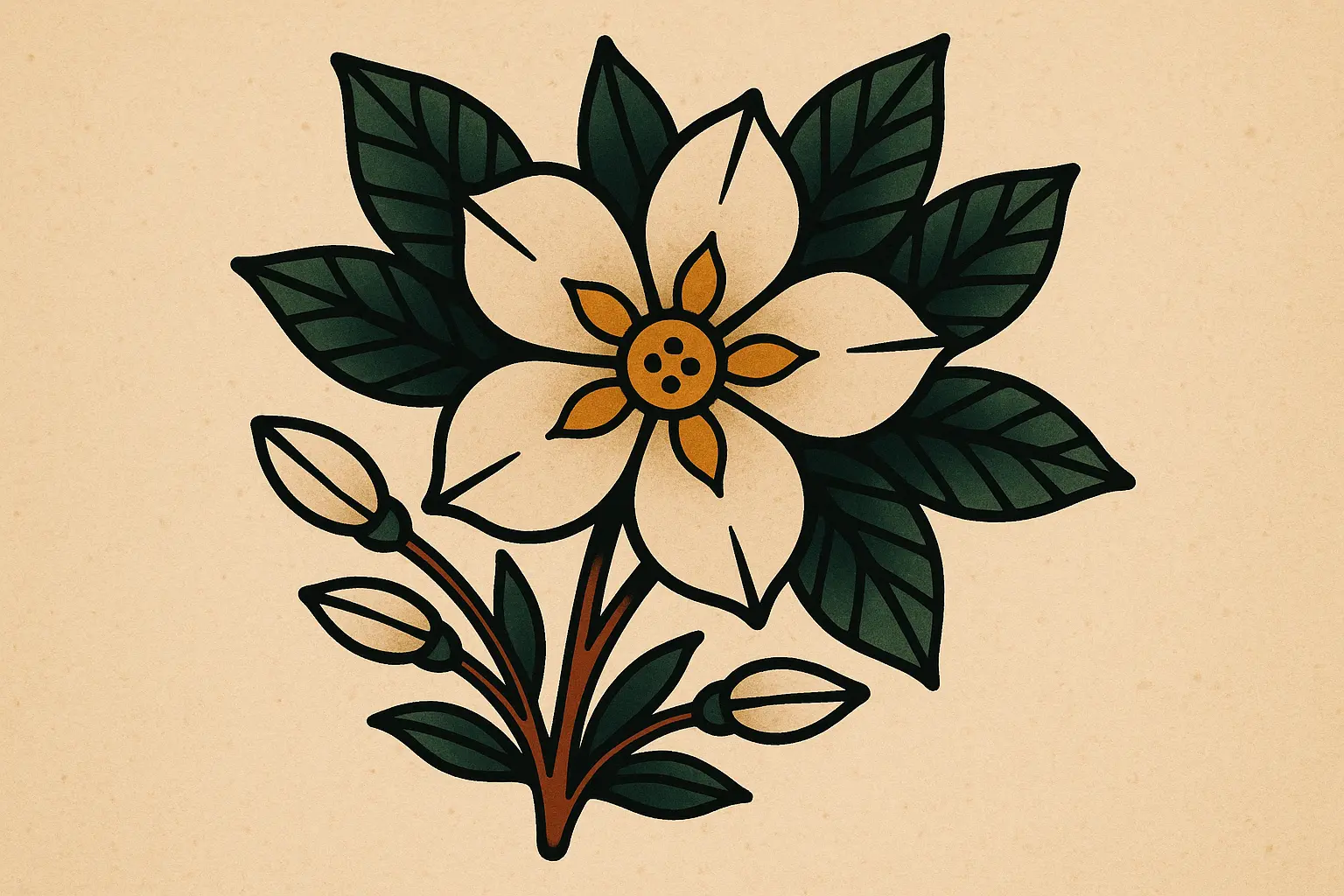 Traditional style jasmine flower tattoo