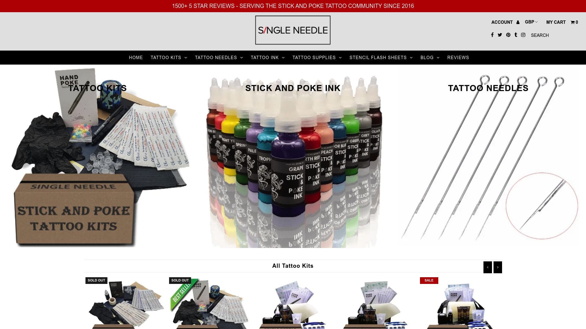 Screenshot of Single Needle Tattoo Kit website