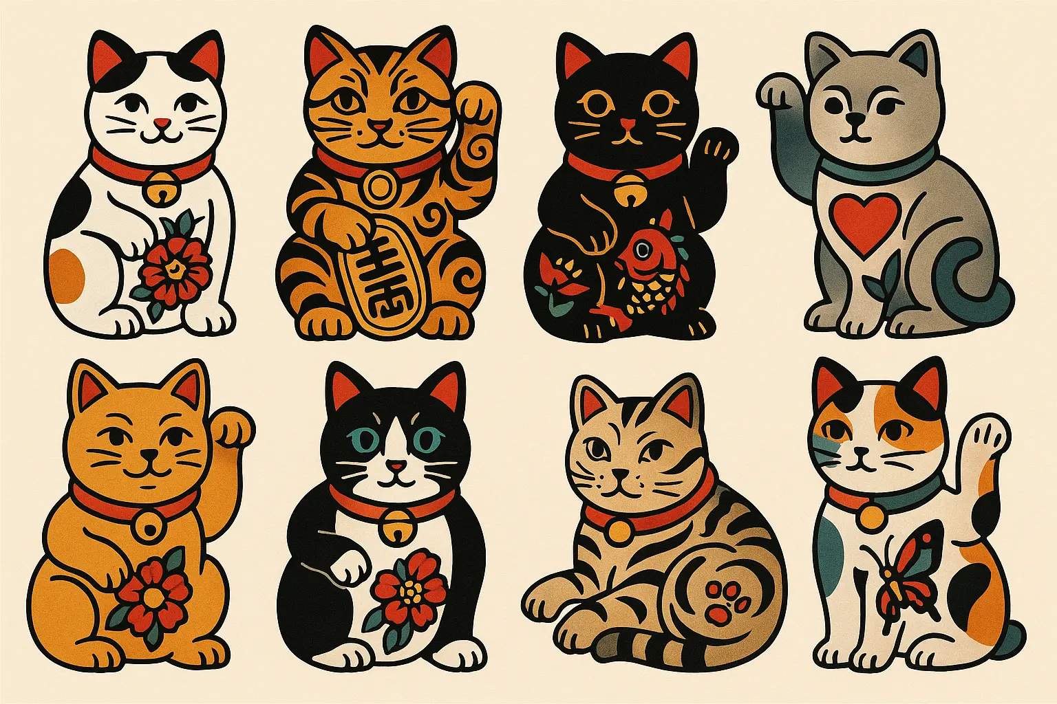Traditional lucky cat tattoo design