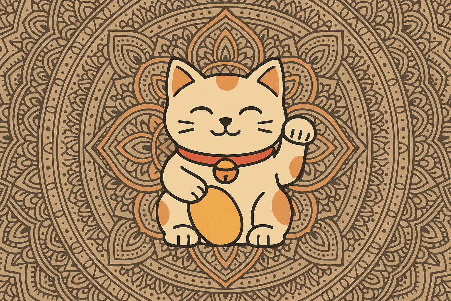 Lucky cat with mandala background design