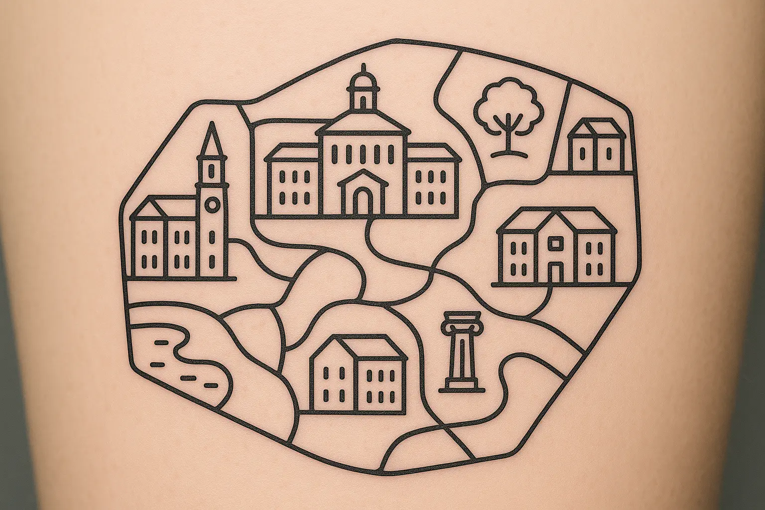 University campus map tattoo memorial design