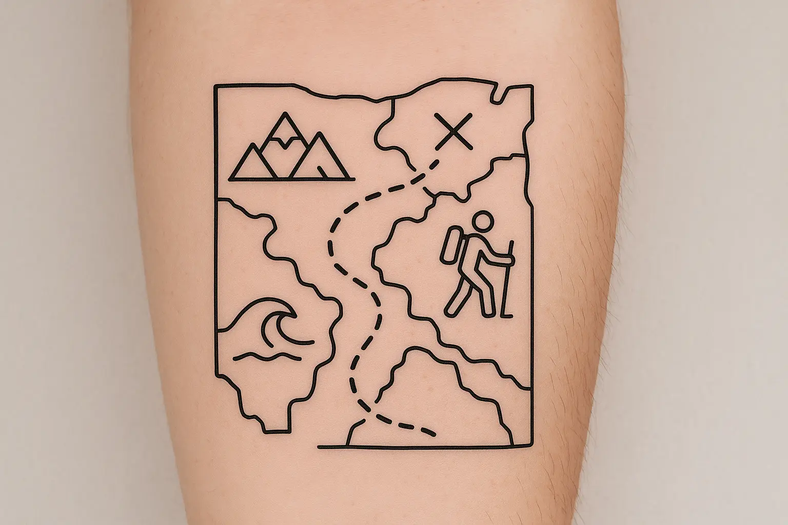 Adventure activity map tattoo with outdoor symbols