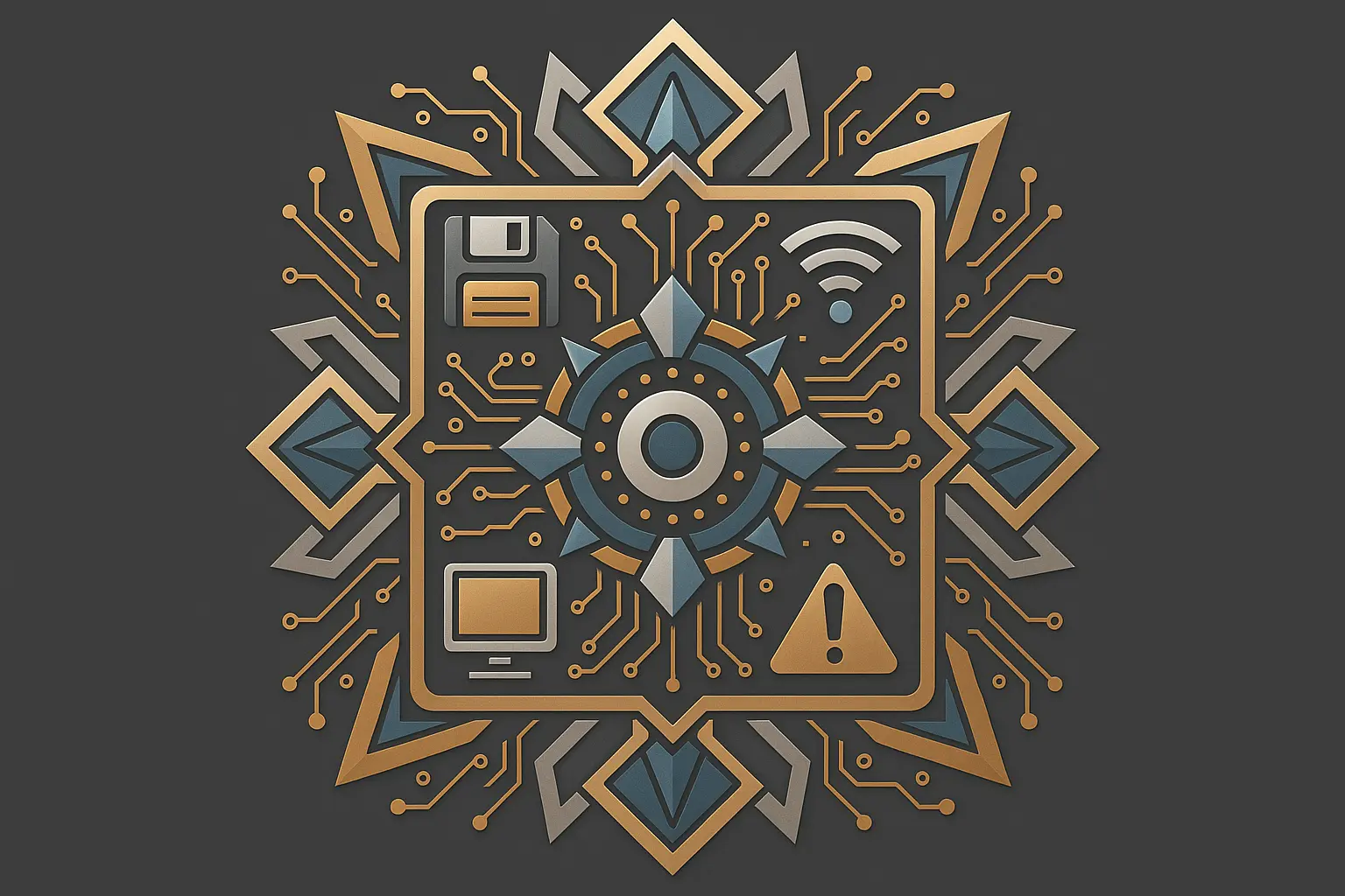 Y2K geometric mandala tattoo with technological elements