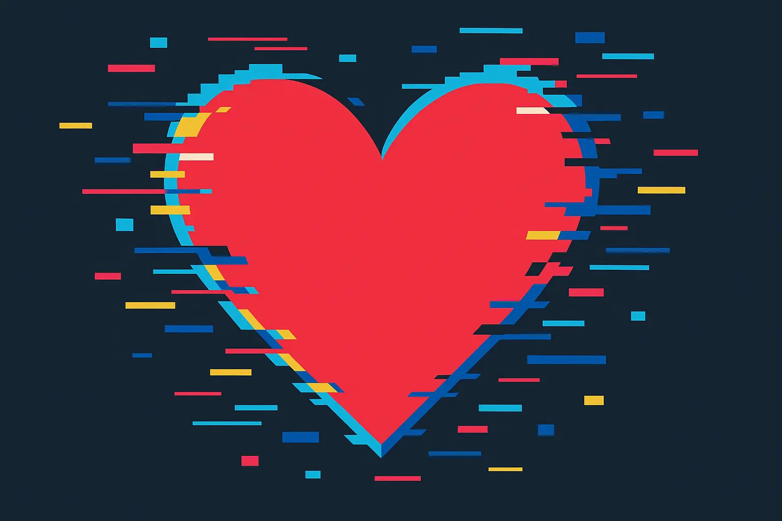 Digital glitch heart Y2K tattoo with pixelated effects