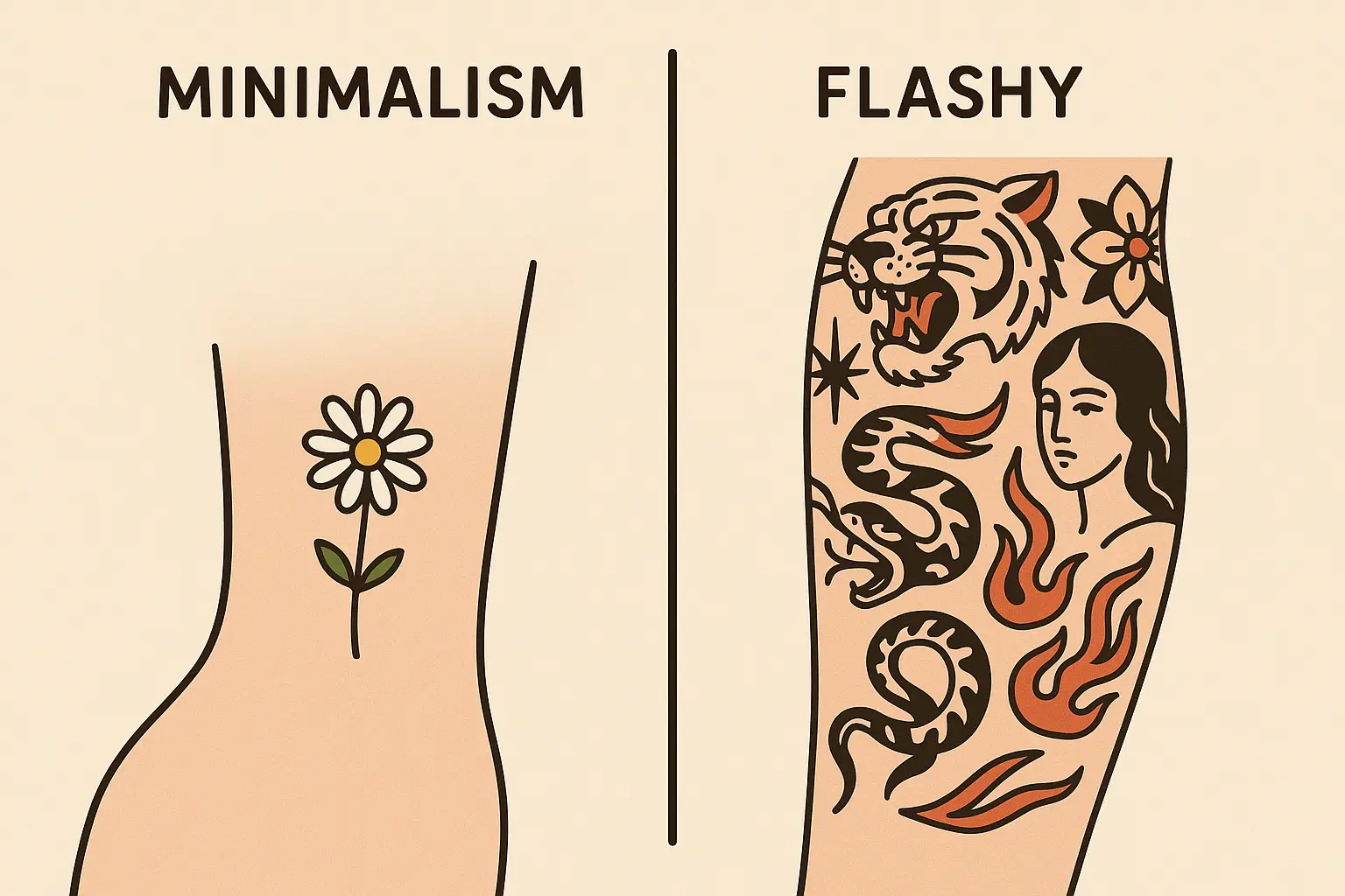 Minimalist daisy tattoo representing anti-perfectionism movement