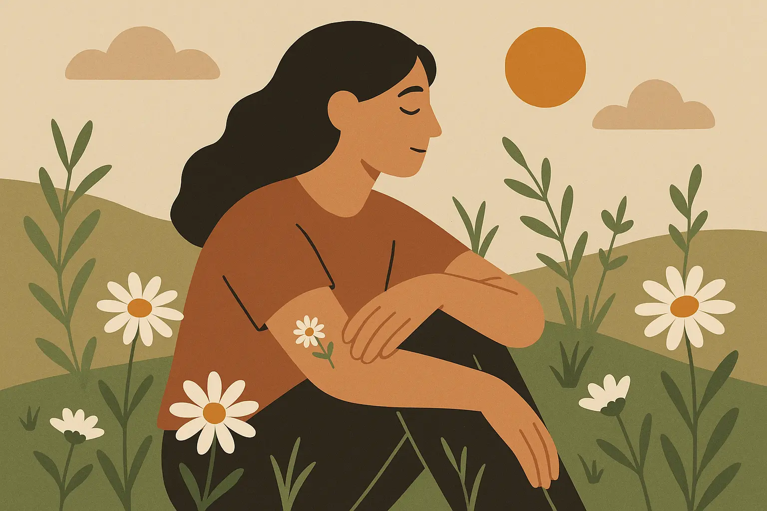 Nature-inspired daisy tattoo representing digital detox commitment