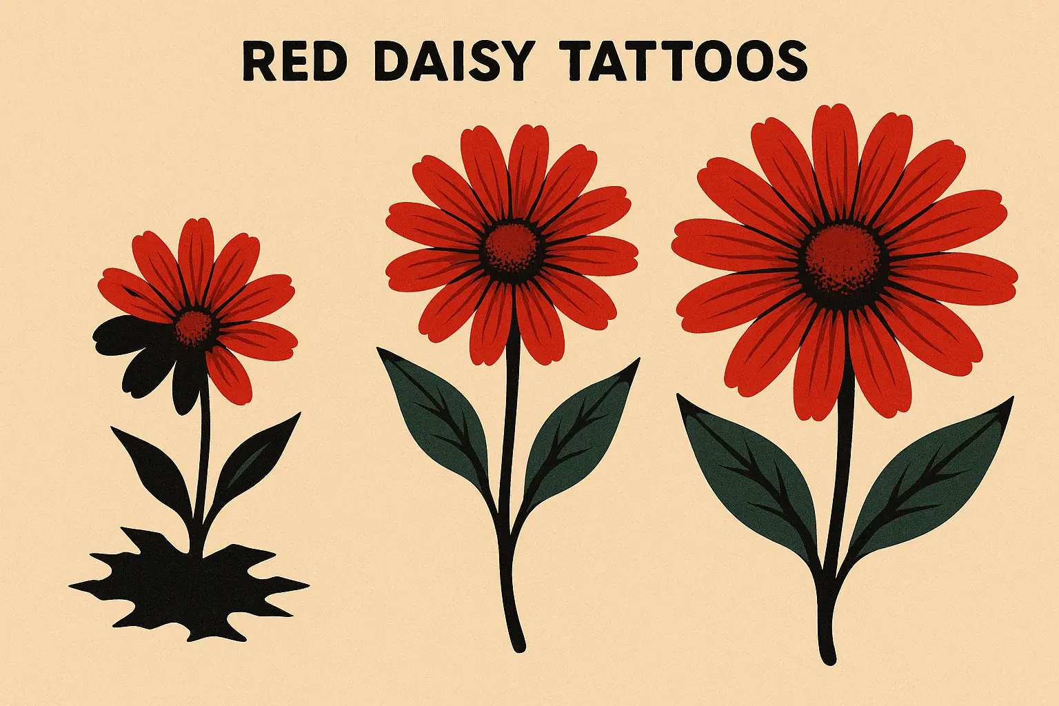 Red daisy tattoo representing transformation of anger into strength