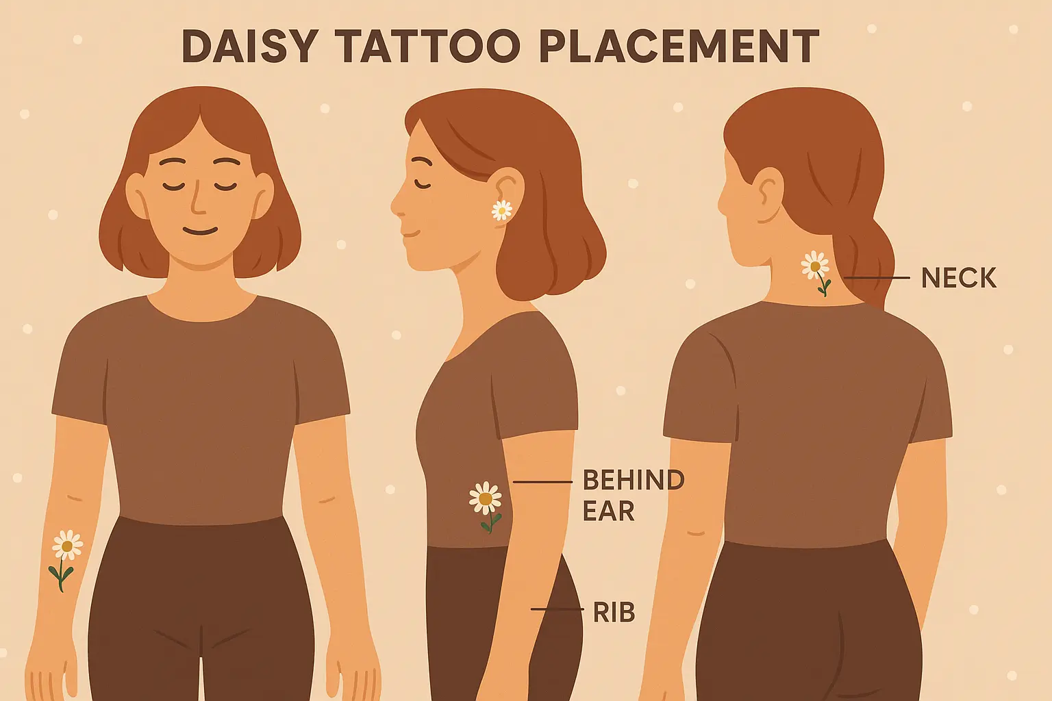 Daisy tattoo placement showing visibility considerations