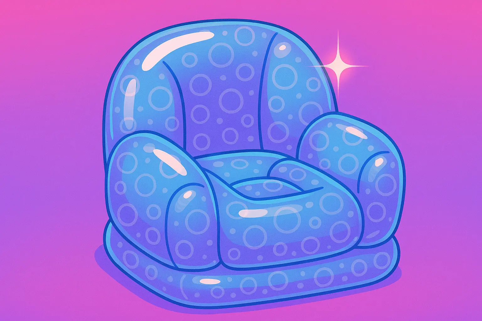 Inflatable Y2K chair tattoo with translucent bubble texture