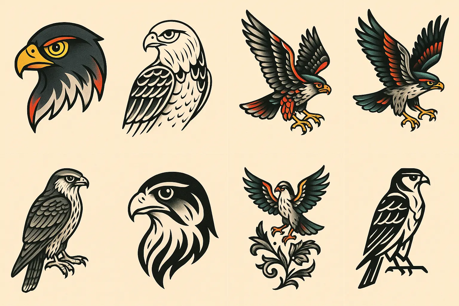 Stunning falcon tattoo designs showcasing various artistic styles