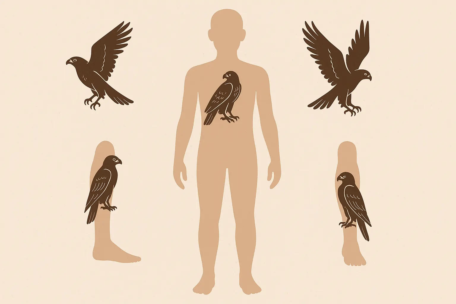 Falcon tattoo placement guide showing different body areas