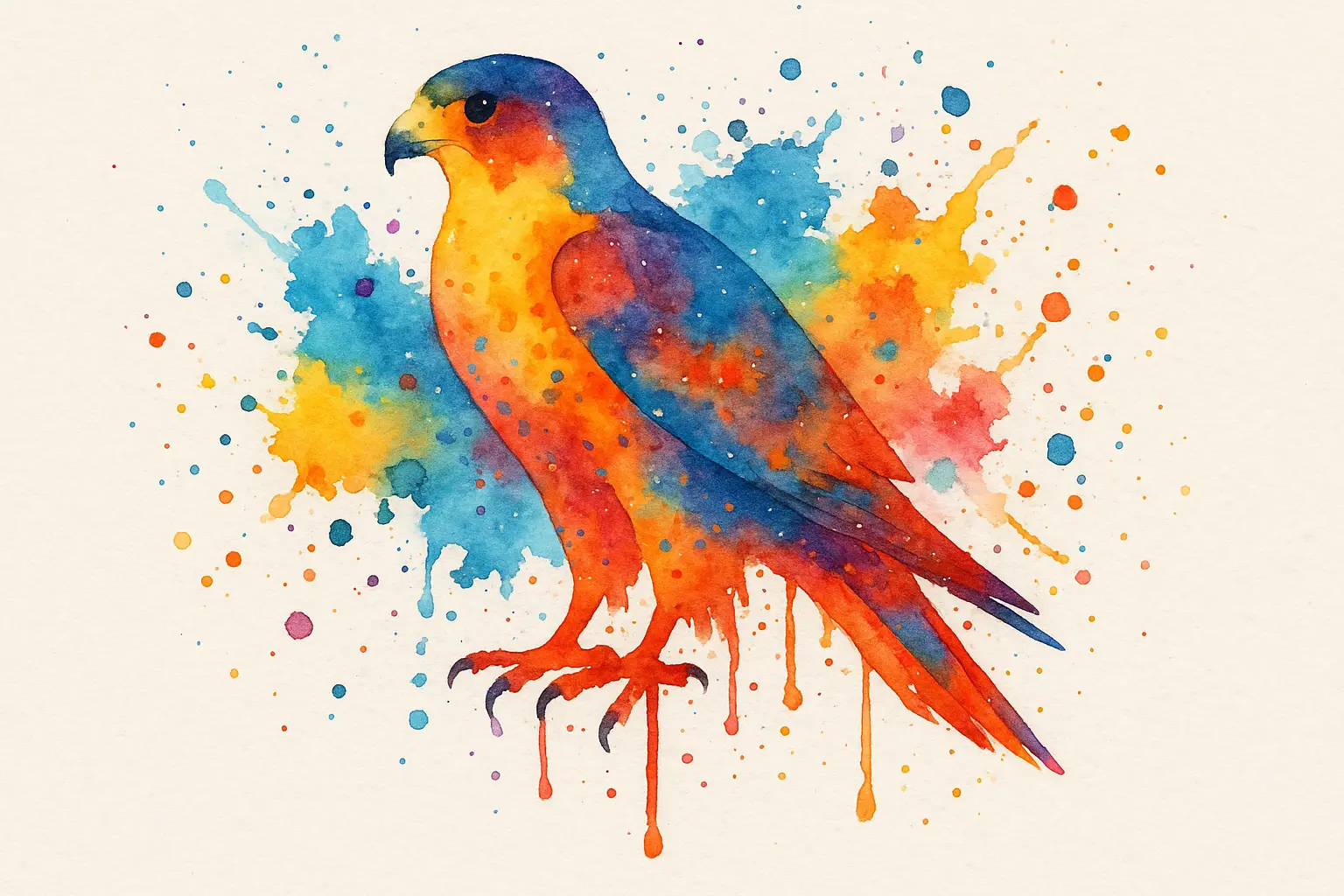 Watercolor falcon tattoo with artistic paint splash effects