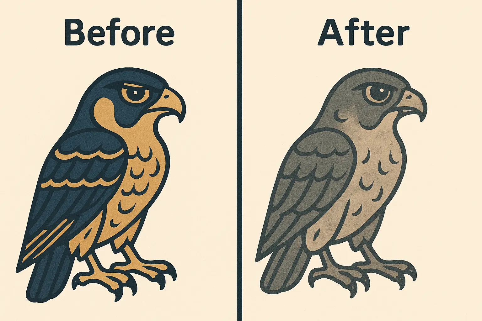 Falcon tattoo aging comparison showing different styles over time
