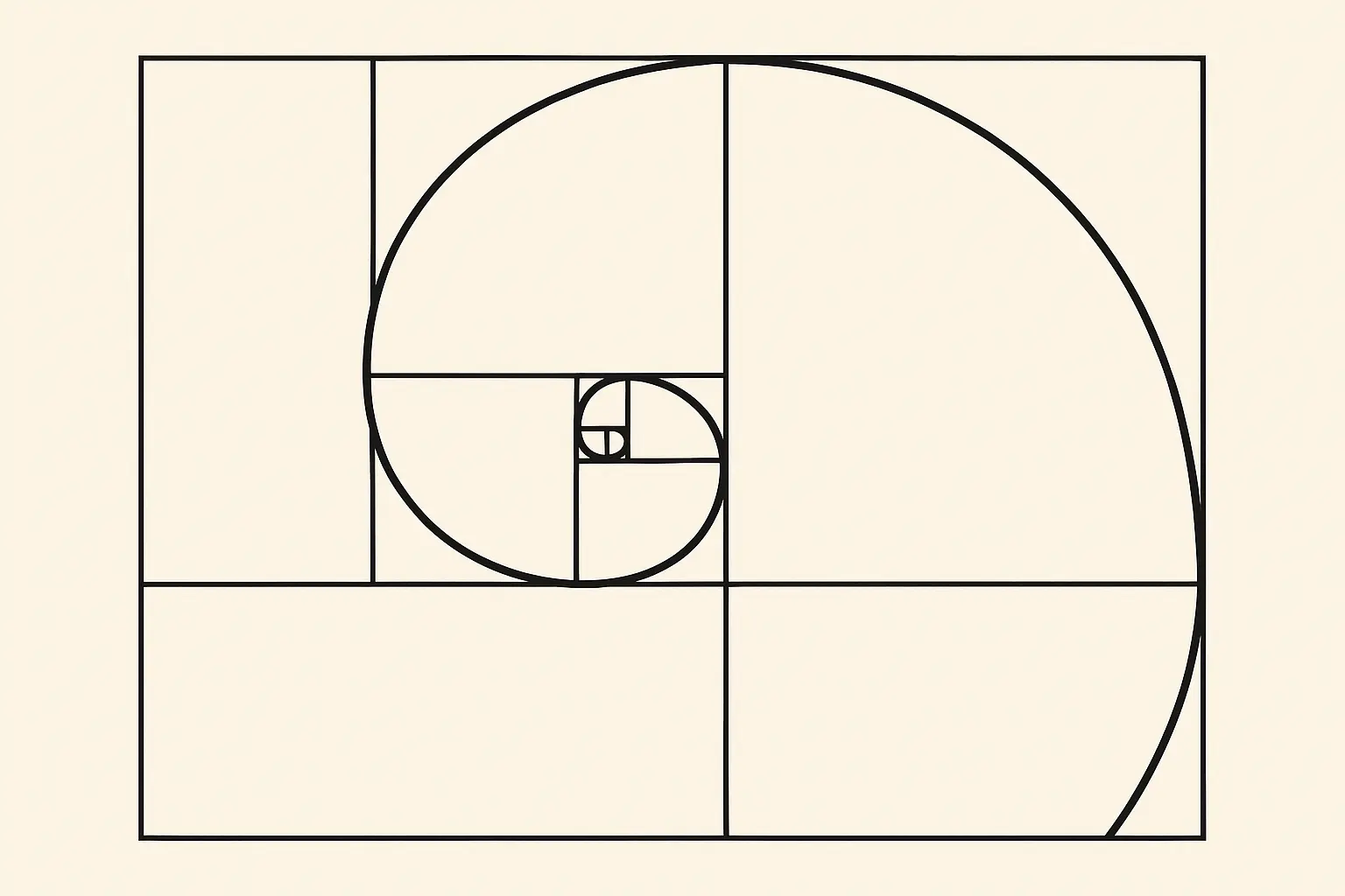 Classic Fibonacci spiral with mathematical grid framework