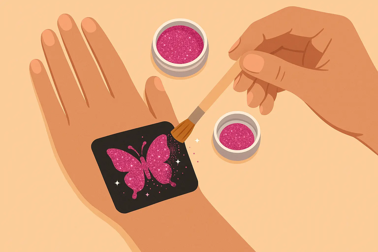 Close-up of high-quality glitter tattoo application showing fine detail and sparkle