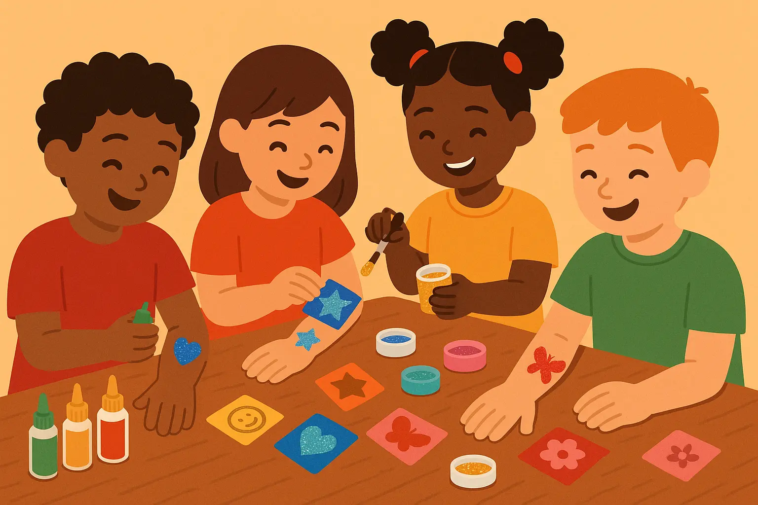 Family-friendly glitter tattoo kit with child-safe materials and colorful designs