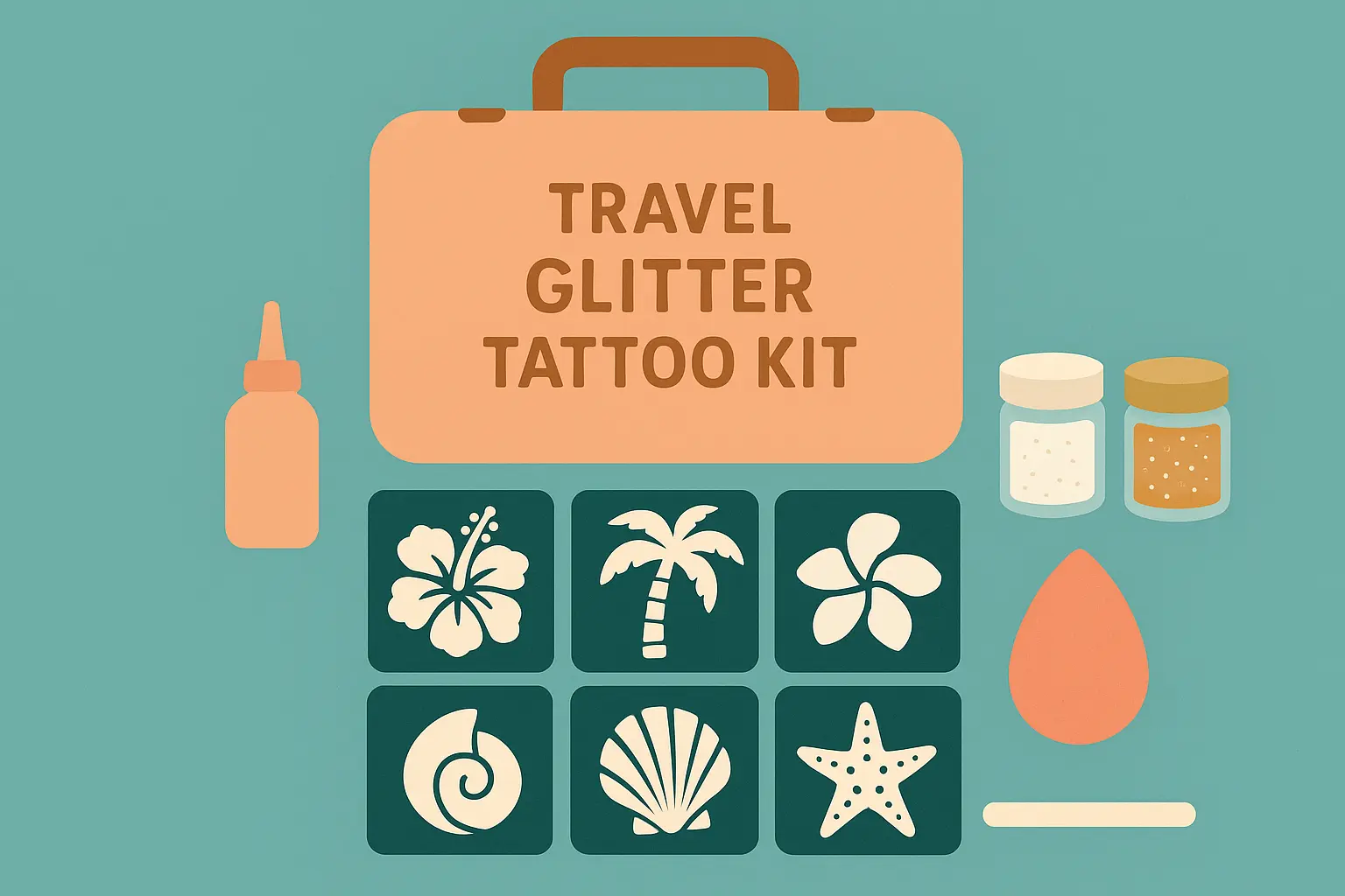 Compact travel glitter tattoo kit with portable case and supplies