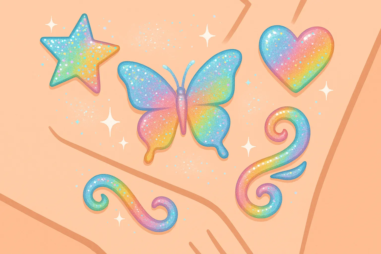 Holographic glitter tattoo showing color-changing prismatic effects