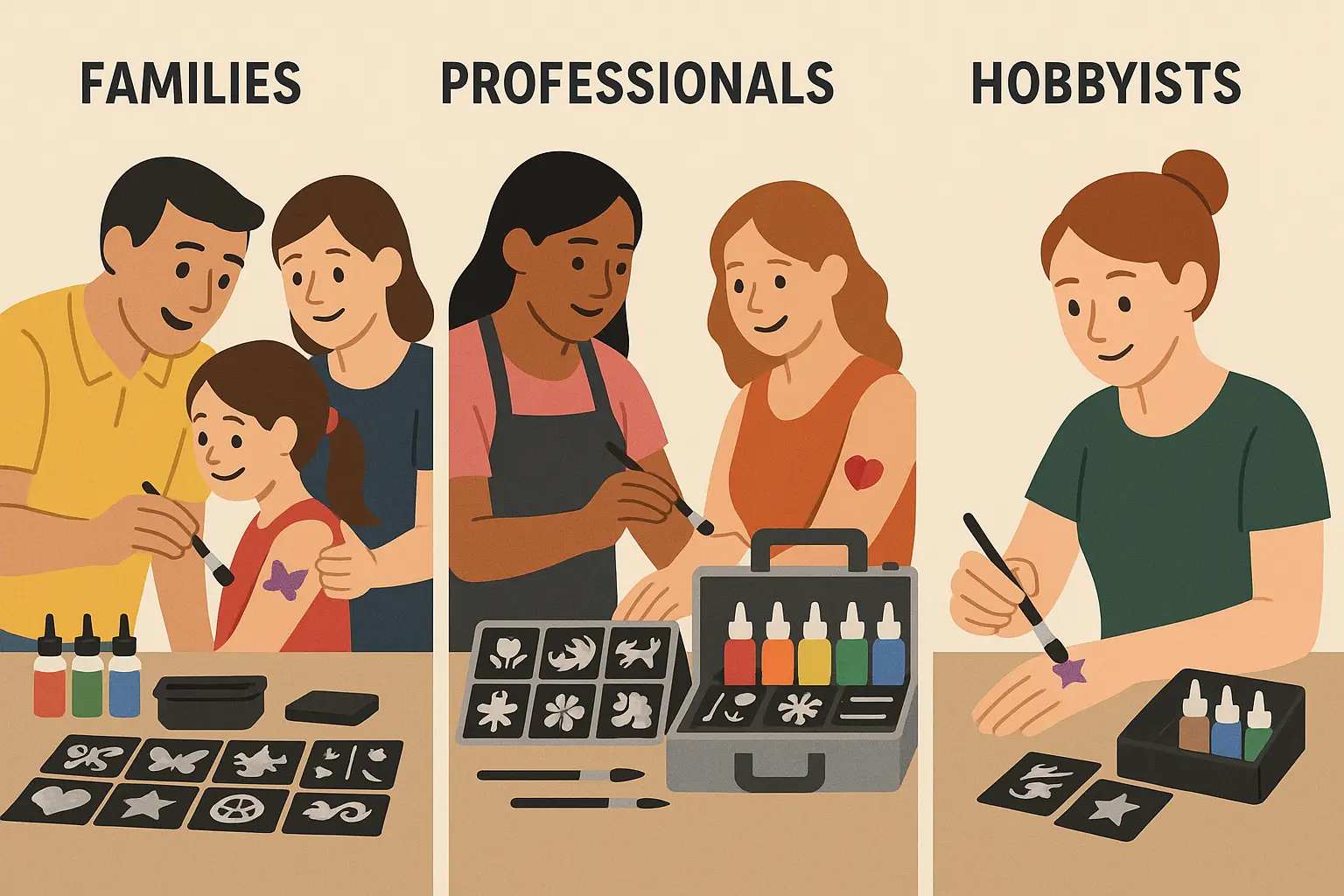 Comparison chart showing different glitter tattoo kit options and features