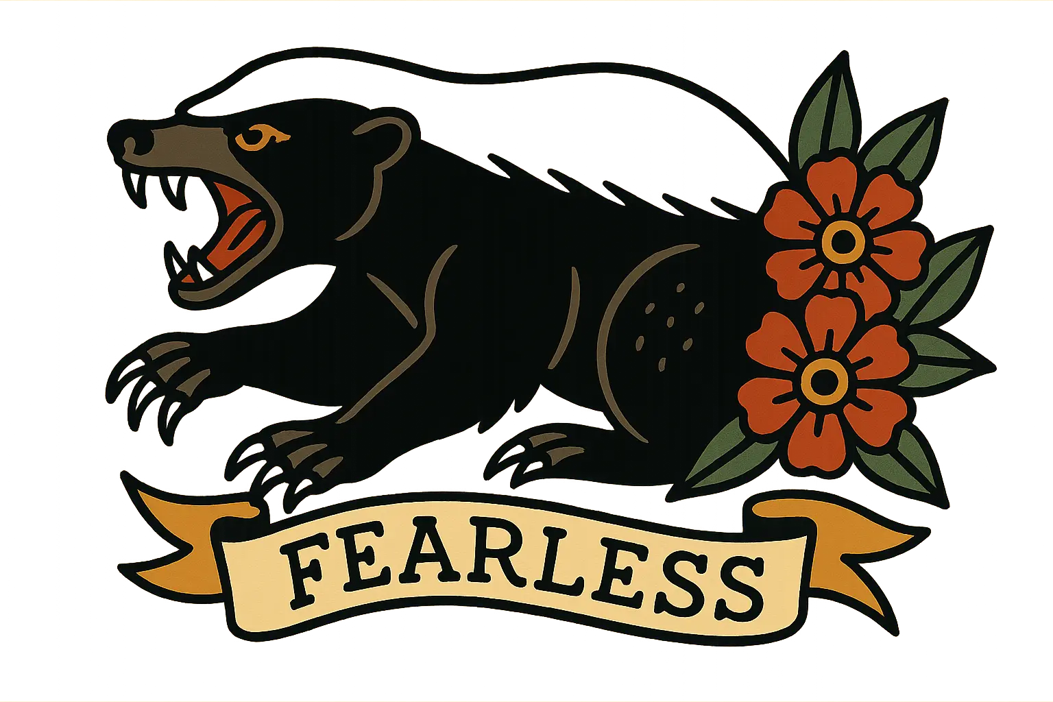 Classic American traditional honey badger tattoo design