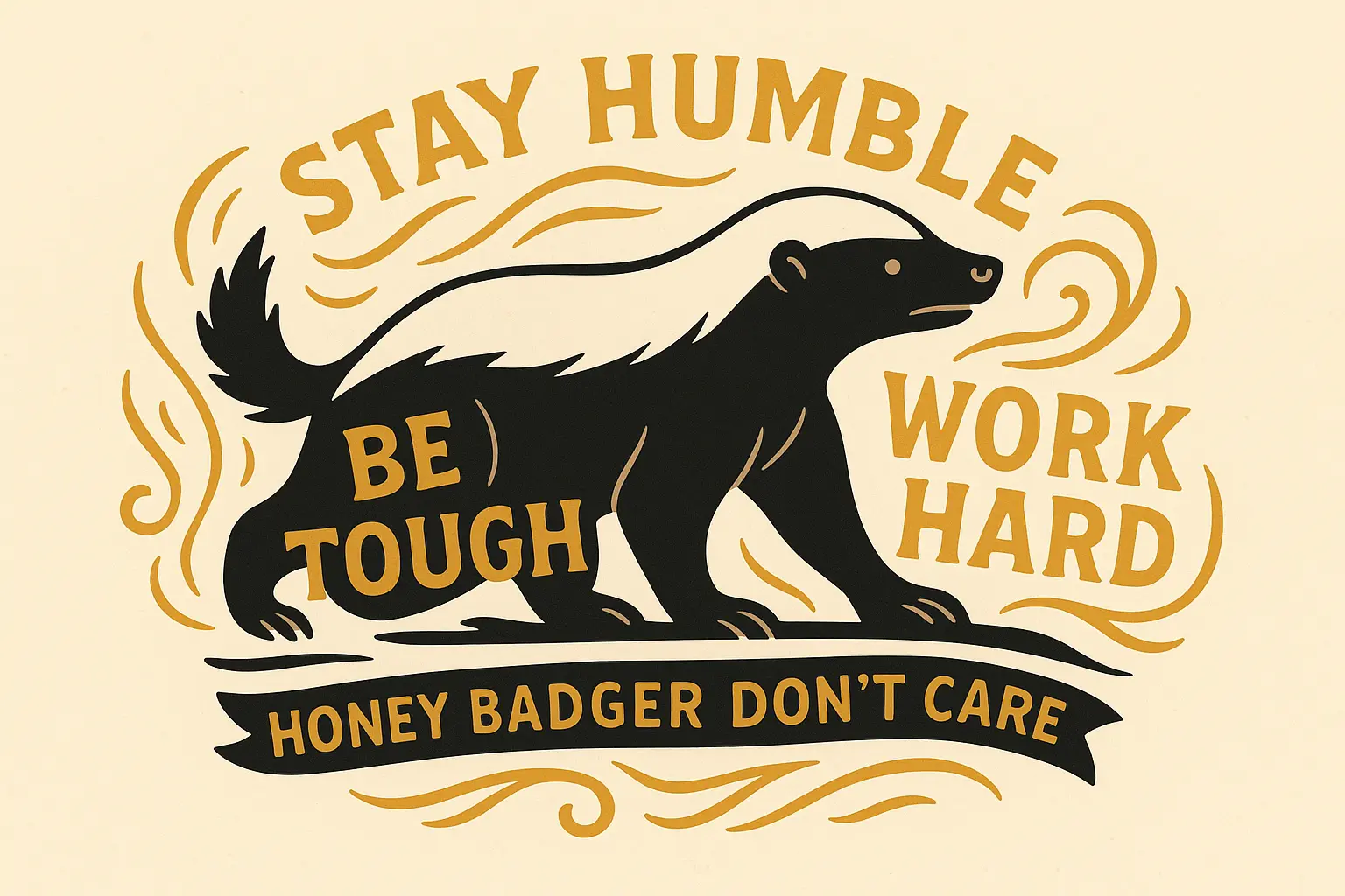 Honey badger tattoo with motivational quote integration