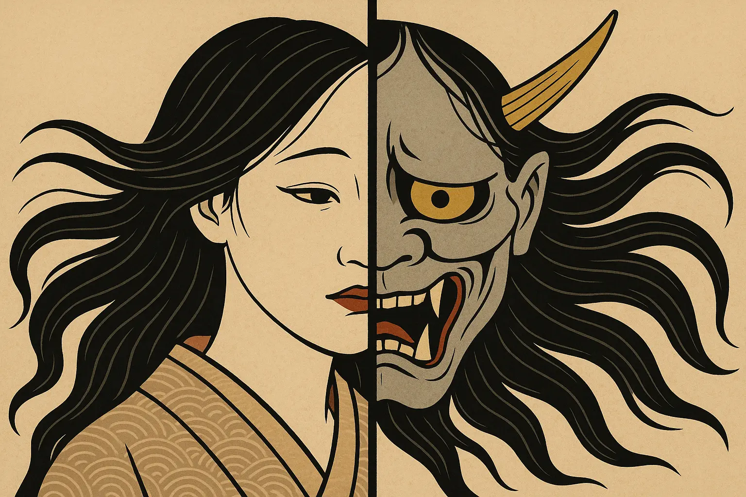 Hannya mask portrait tattoo design