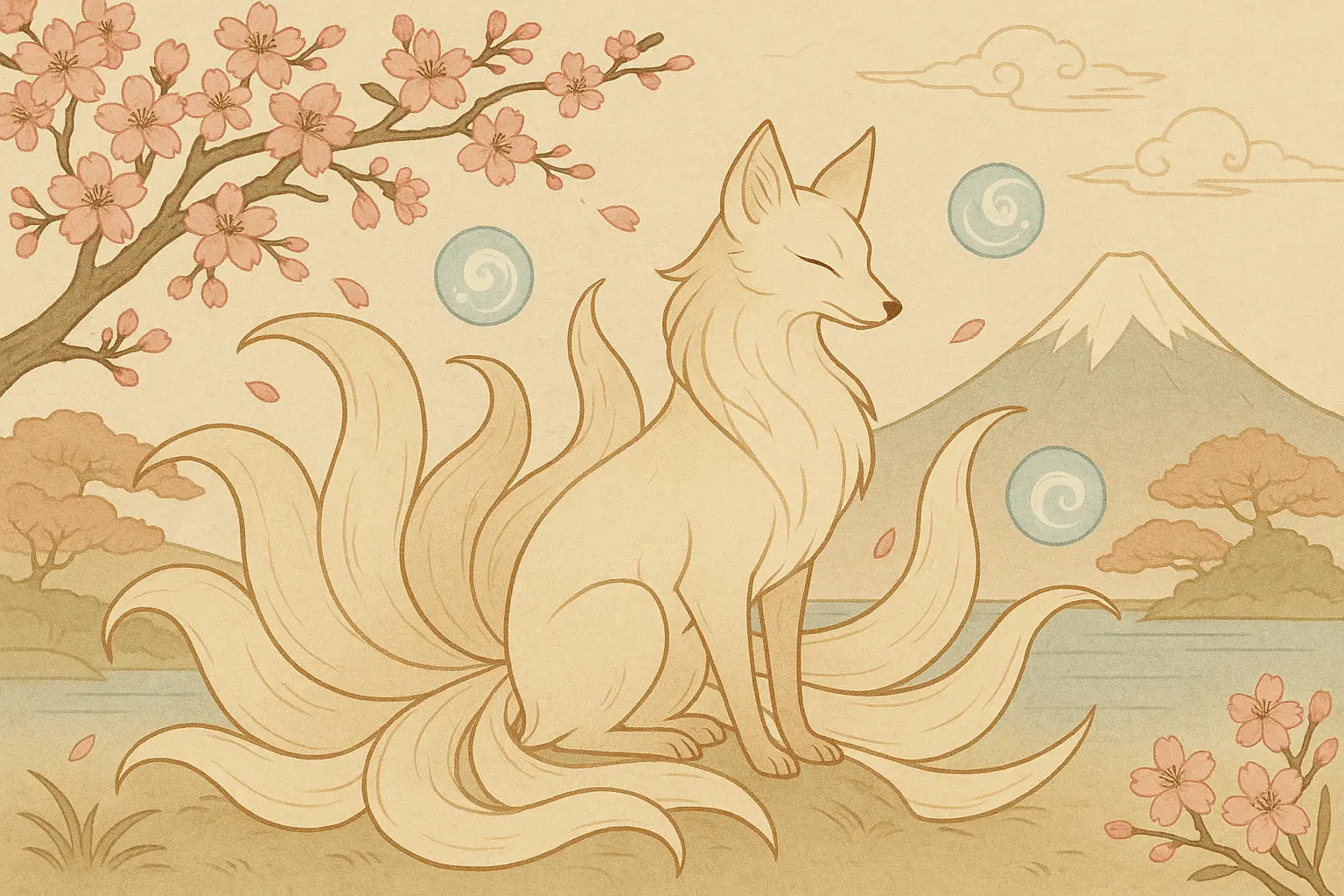 Kitsune nine-tailed fox tattoo design