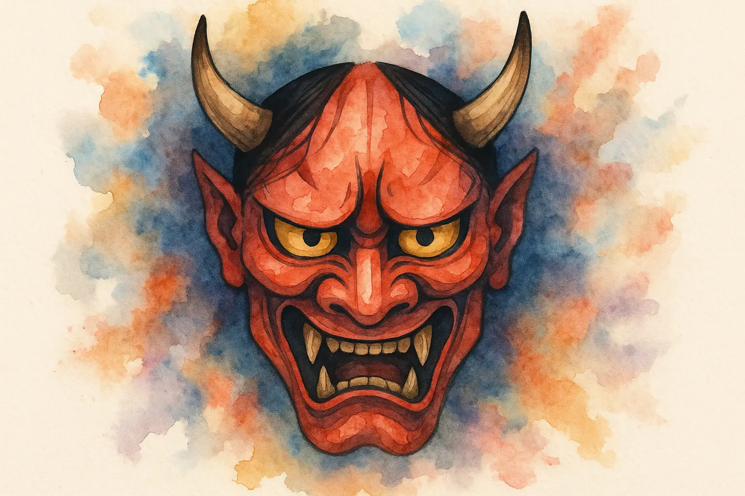 Watercolor hannya mask tattoo design