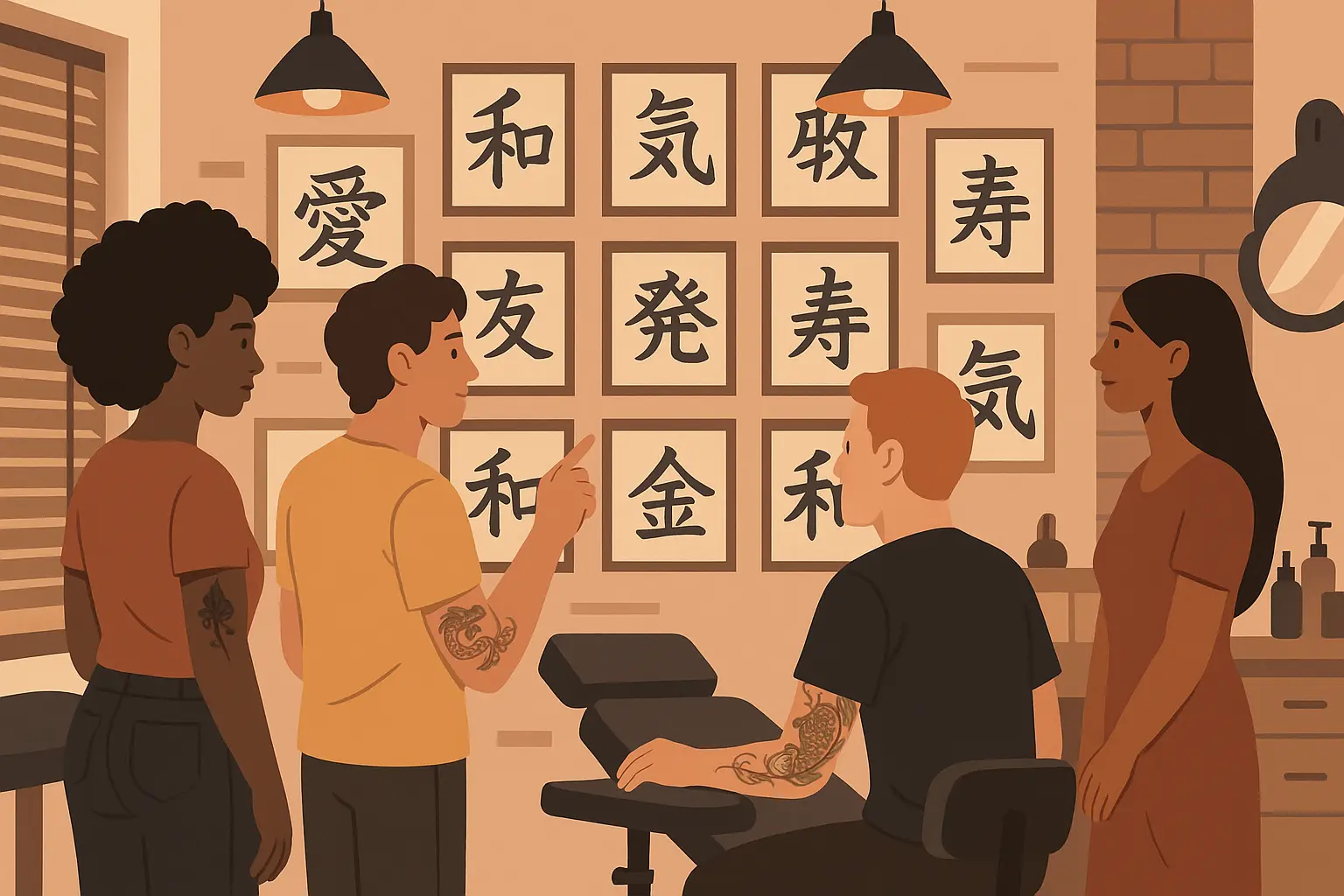 Traditional kanji calligraphy brushes and ink