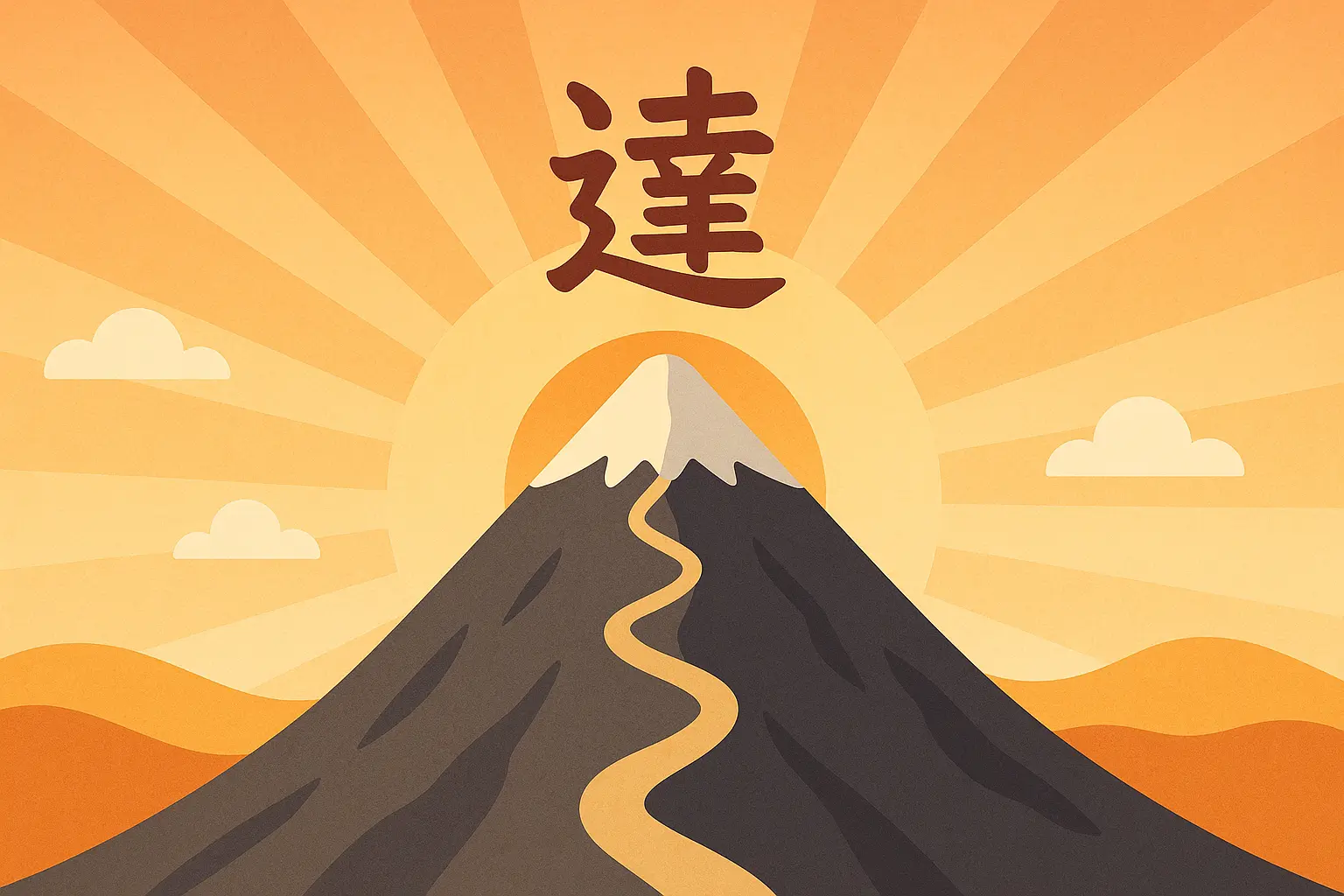 Achievement and success themed kanji with victory symbols