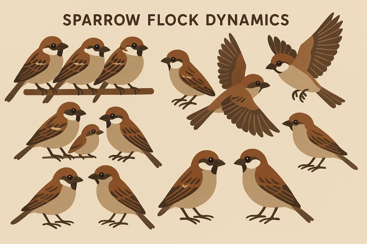 Flock of sparrows in formation