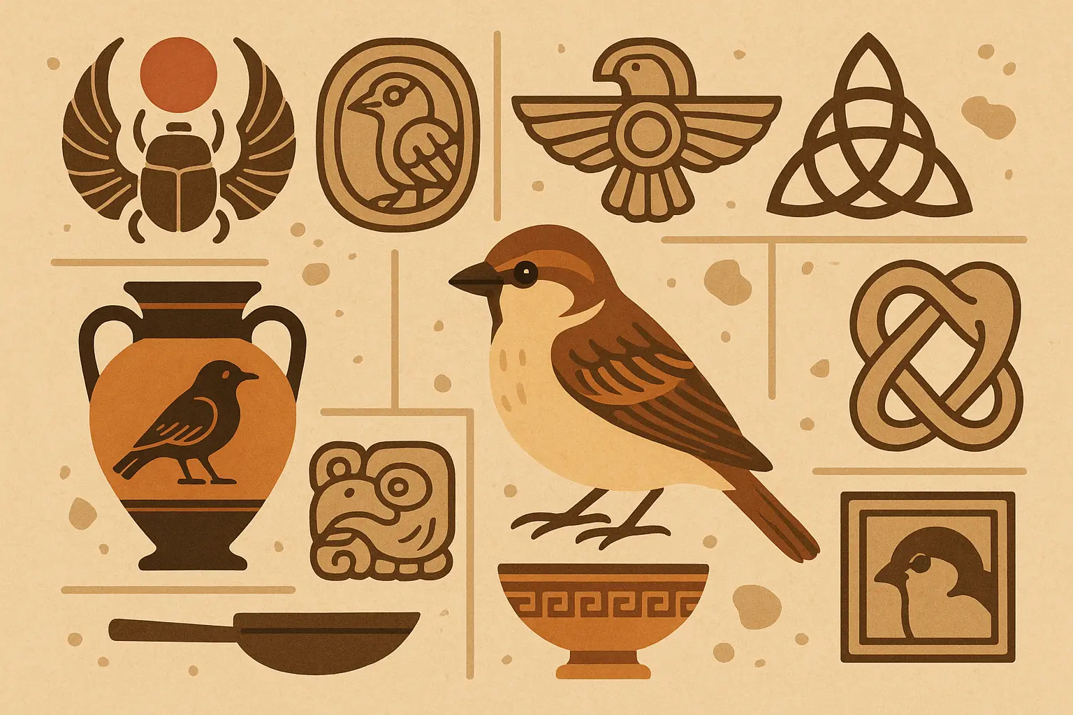 Ancient cultural sparrow symbols