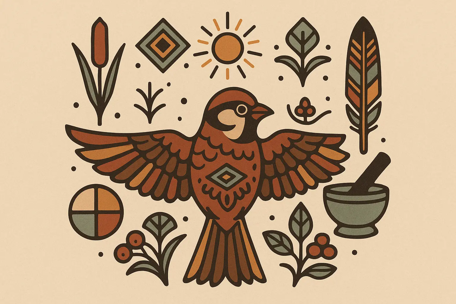 Indigenous sparrow medicine symbols