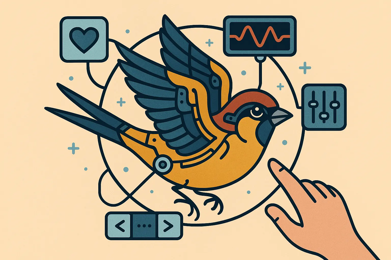 Futuristic sparrow tattoo technology