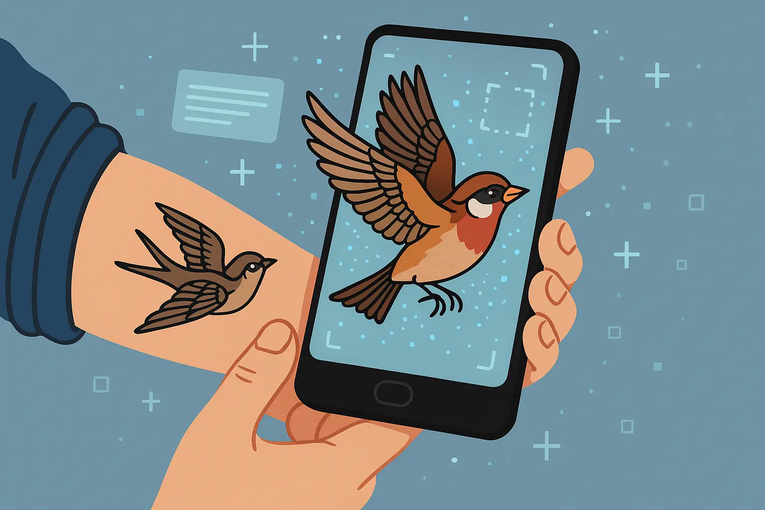 Augmented reality sparrow tattoo