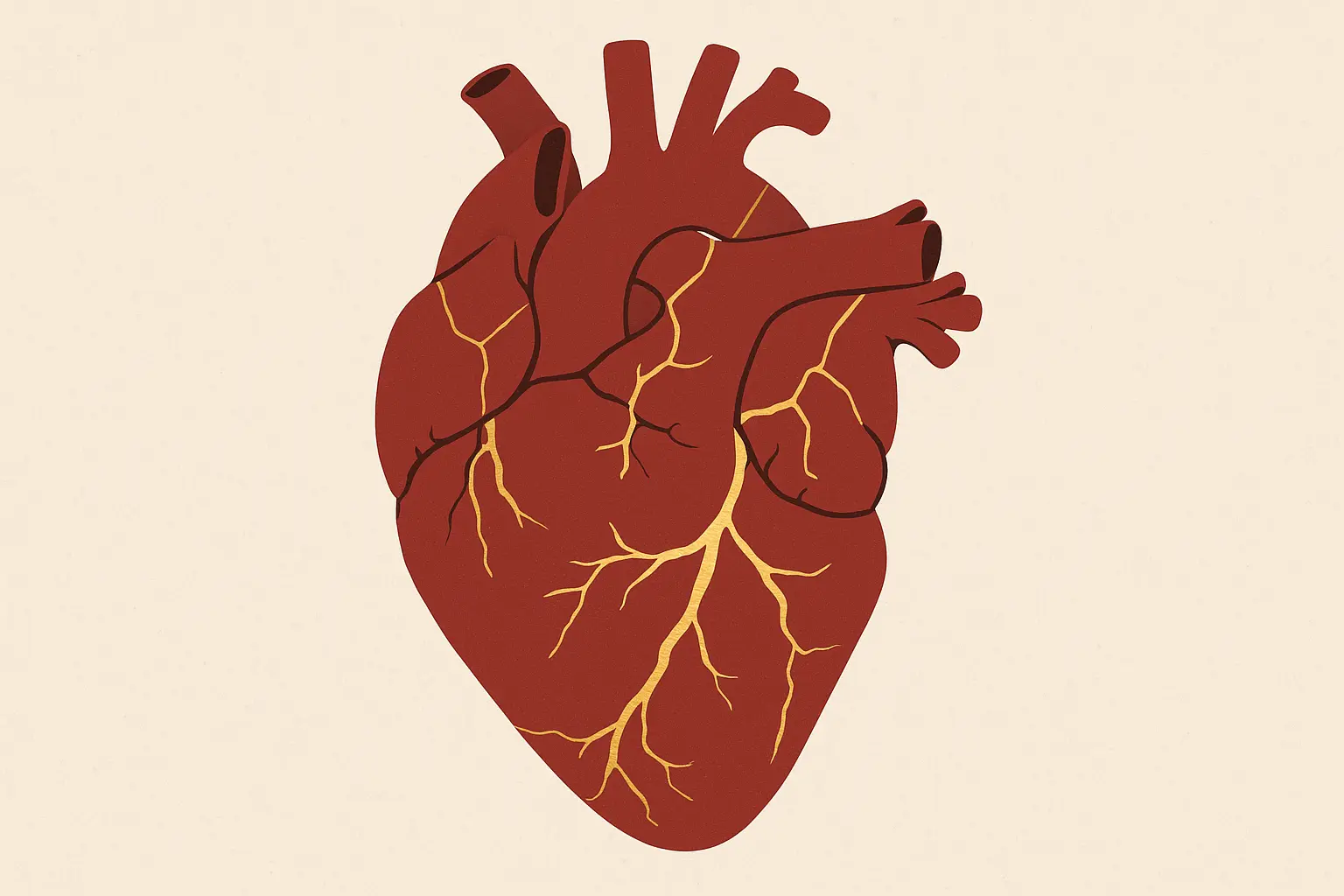 Anatomical heart with golden kintsugi crack patterns