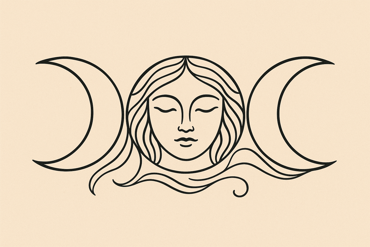 Triple moon goddess tattoo design showing three phases