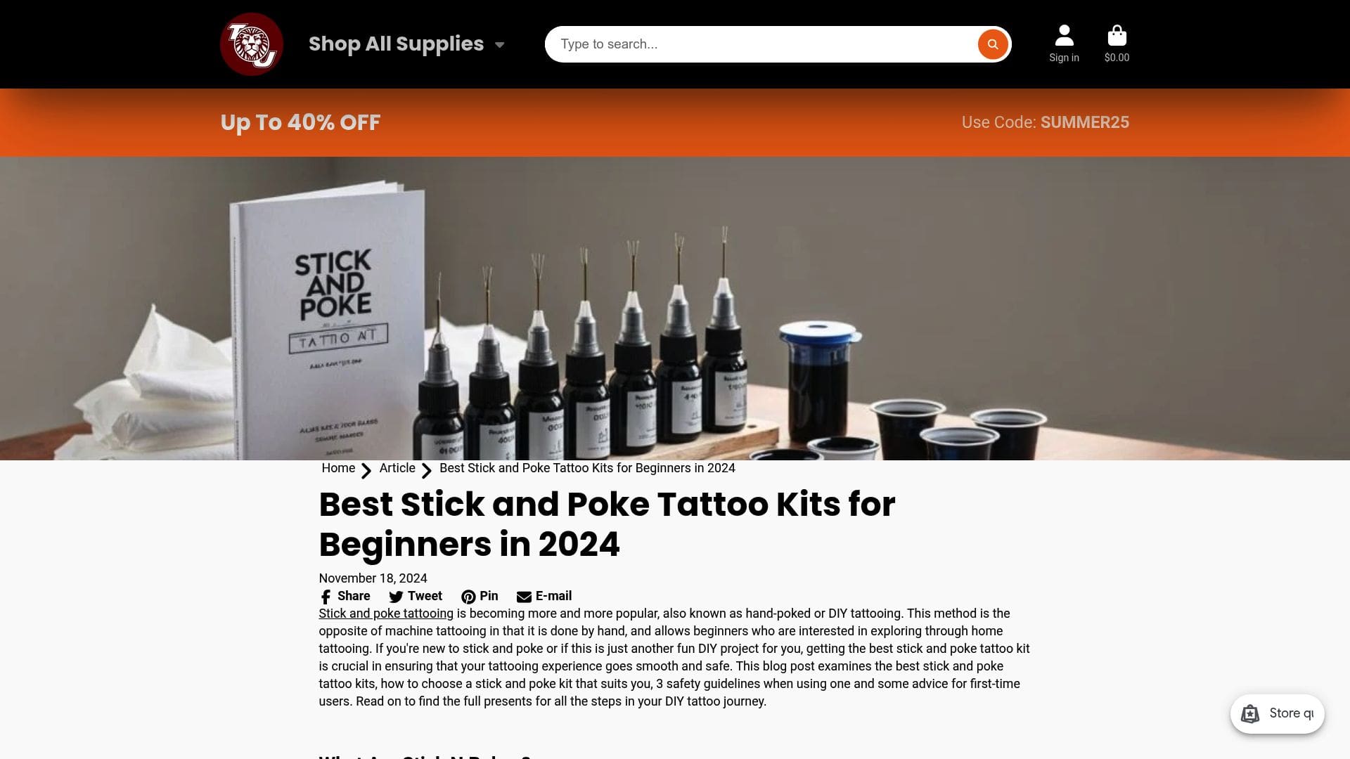 Screenshot of professional kit recommendations