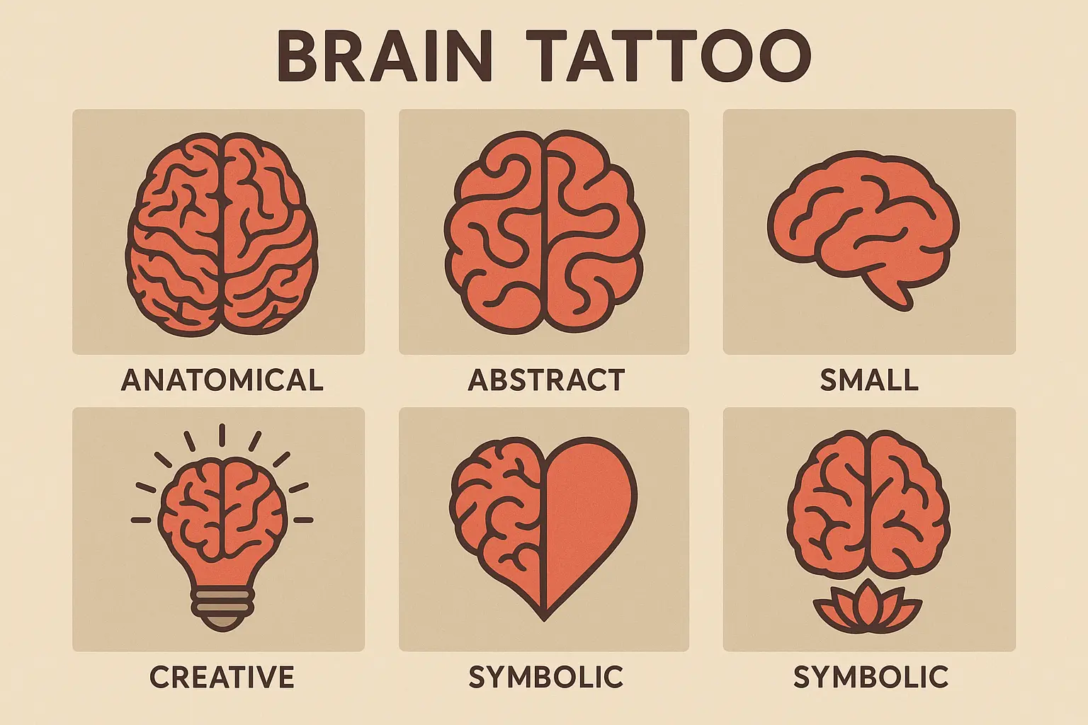 Diverse collection of 25 brain tattoo designs across multiple artistic categories