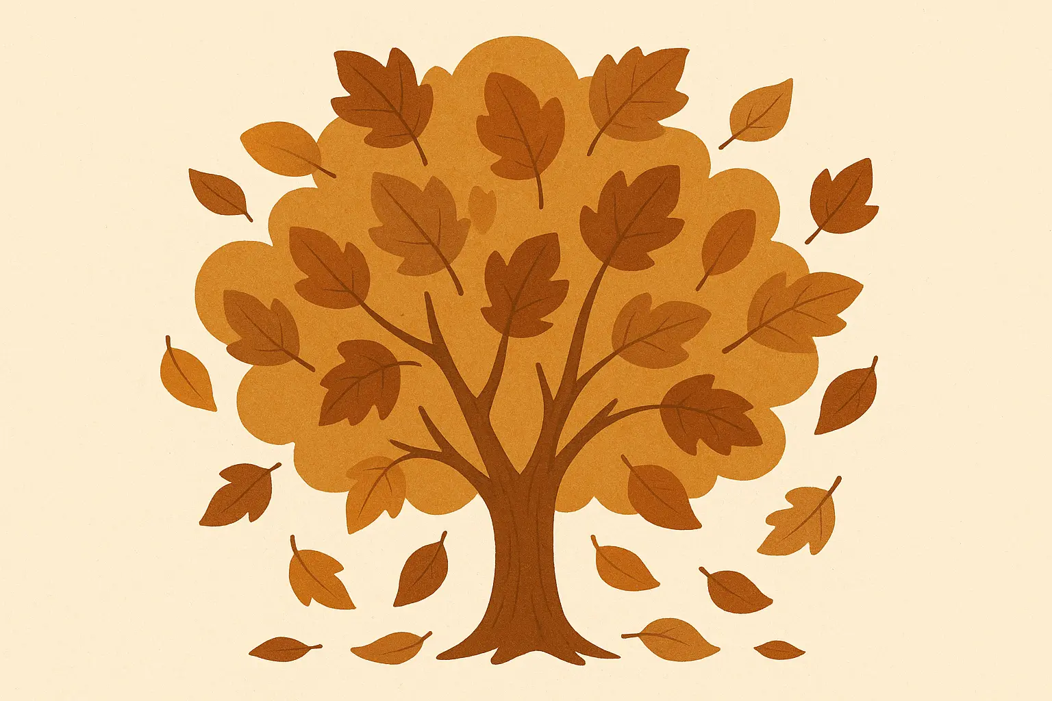Autumn tree tattoo with falling leaves in brown tones