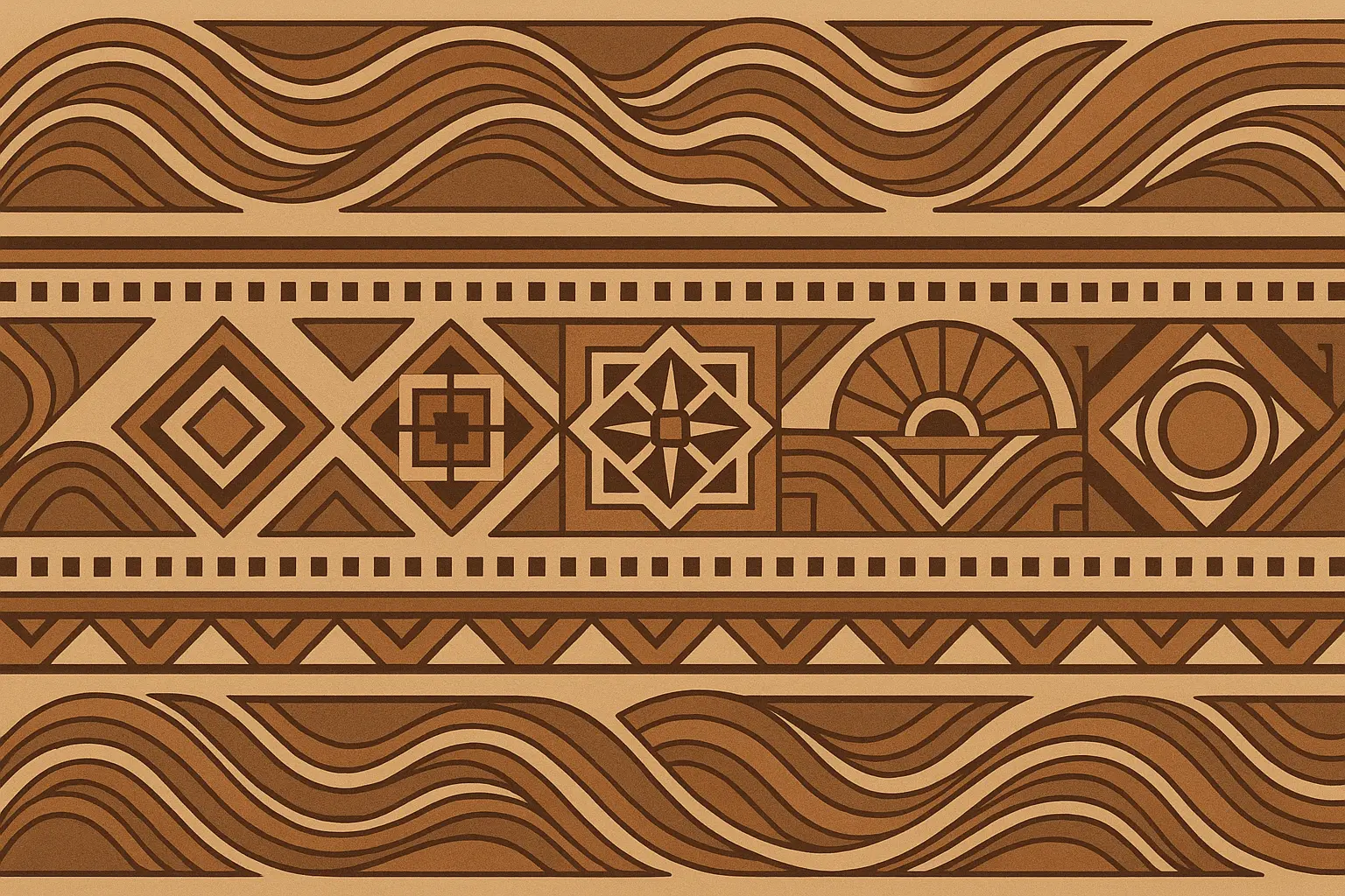 Art Deco pattern band tattoo in brown ink