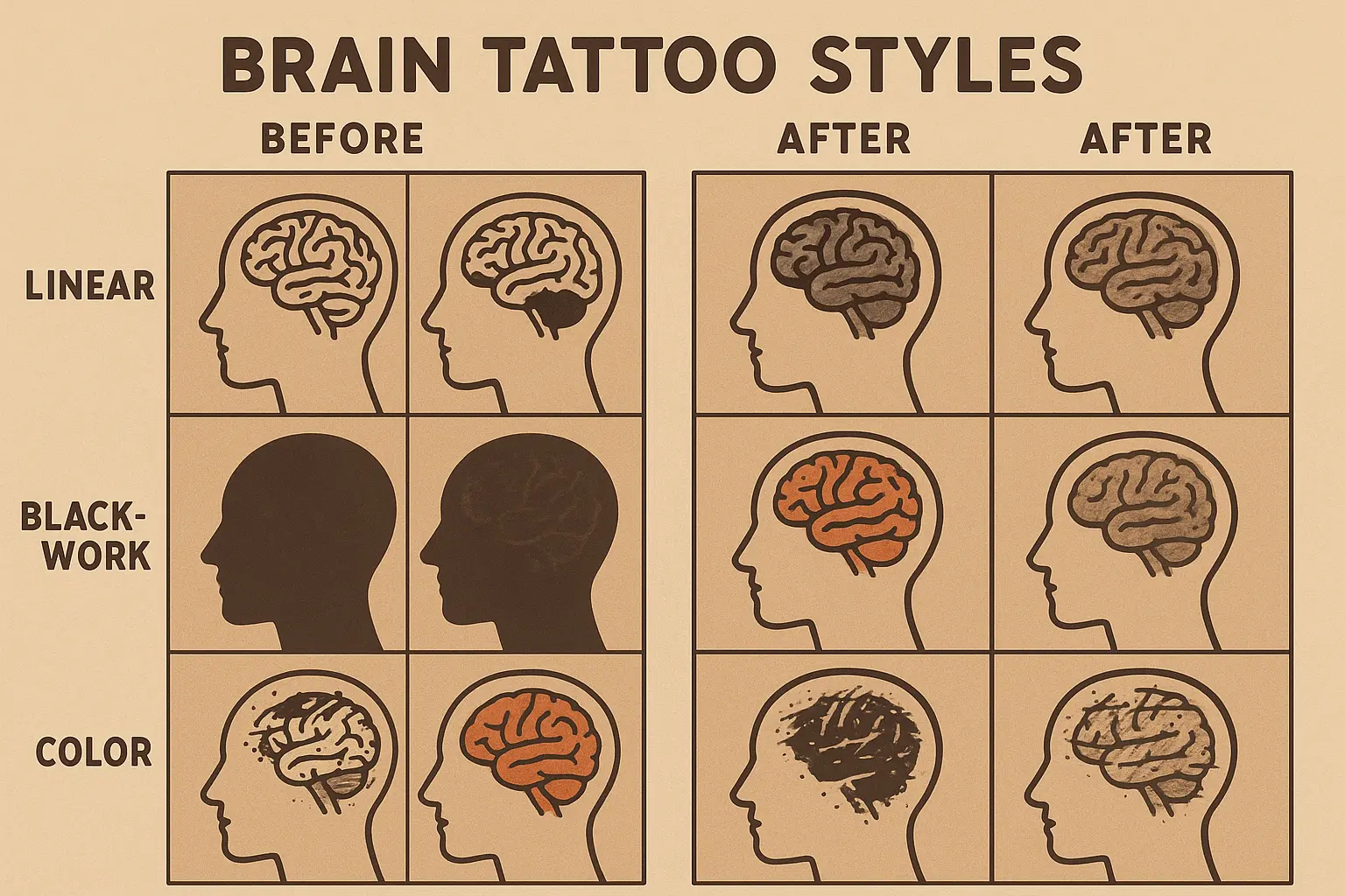 Performance comparison chart showing different brain tattoo styles and their effectiveness ratings