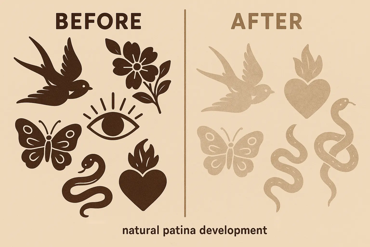 Collection of brown tattoo designs showing various styles and techniques