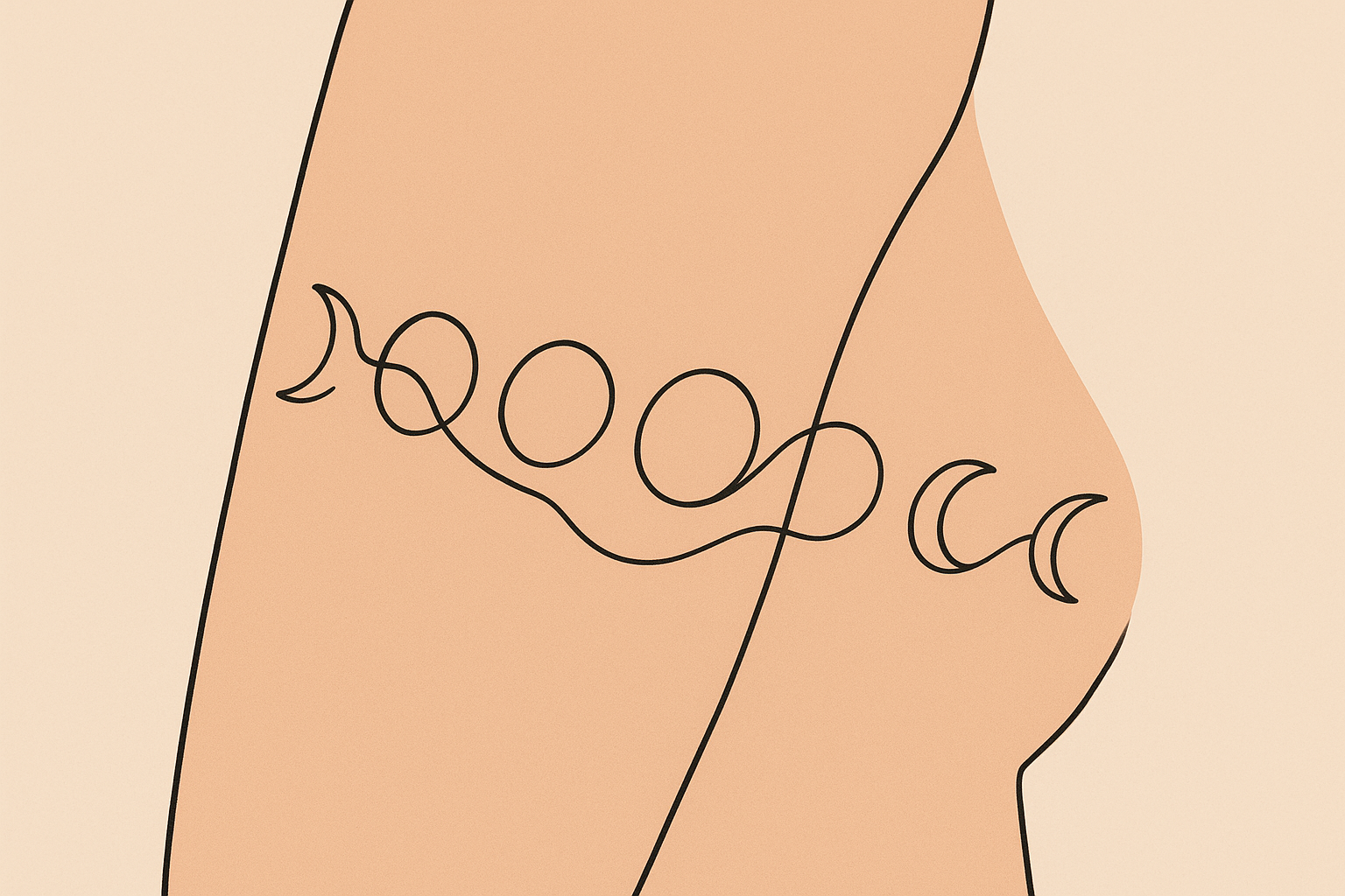 Single-line moon phase progression tattoo design