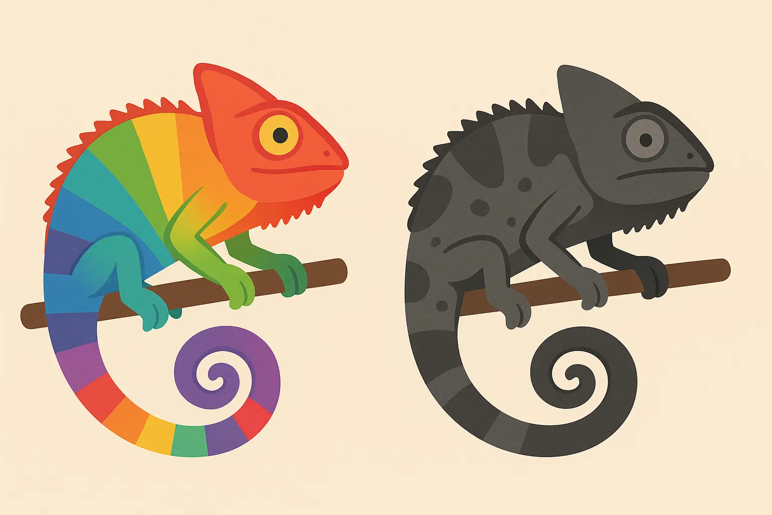Color vs black and gray chameleon tattoo comparison