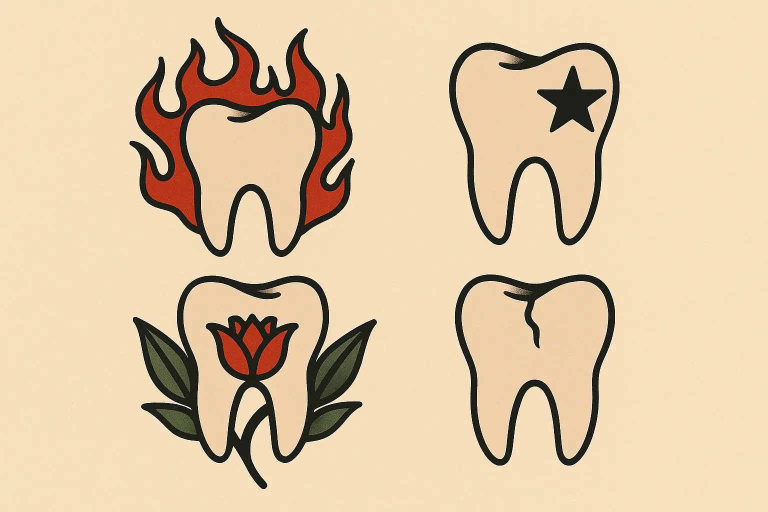 Realistic tooth tattoo with anatomical detail